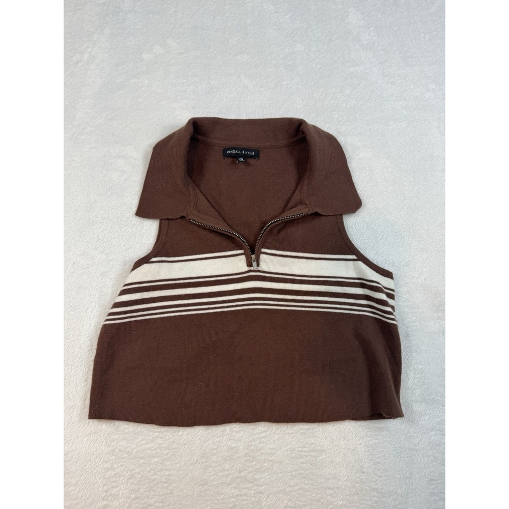 Kendall & Kylie Pacsun Cropped Brown And White Striped Sweater Vest Size XS